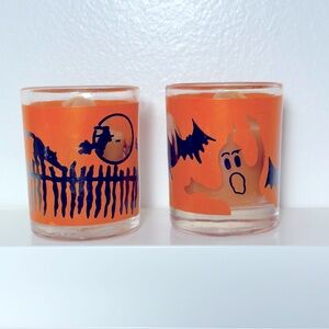 👋 Leaving PM 🔜 Vintage Spooky Halloween Glass Votive Candle Holder & Candles 2
